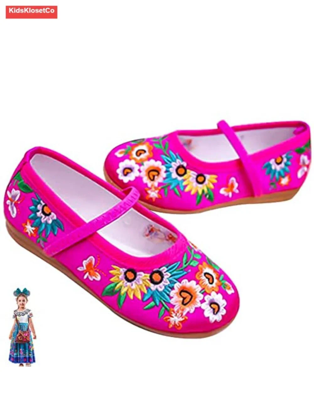 Girls Princess Mary-Jane Ballet Pumps with Embroidery, Anti-Slip Oxford Sole